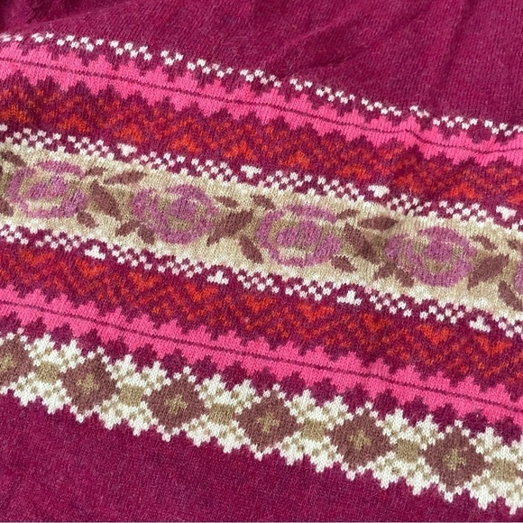 LL Bean LARGE Nordic Fair Isle Cardigan wool cotton blend red burgundy - Picture 6 of 7